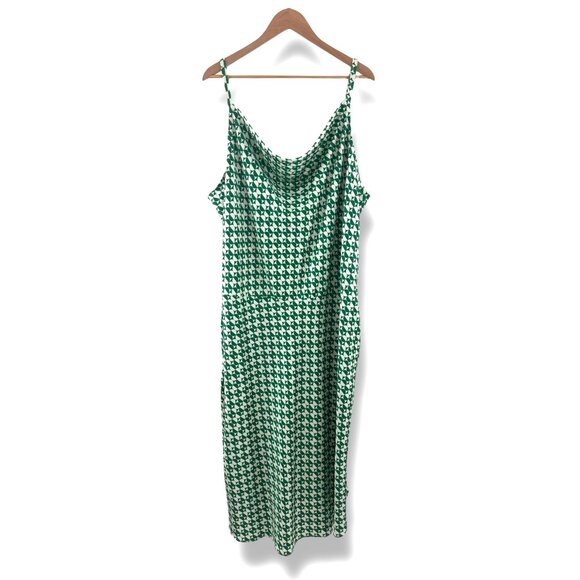 Green Ivory Geometric Print Cowl Neck Satin Midi Dress Size 3X 22 24‎ Plus Size - Picture 5 of 10